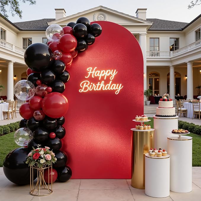 Shimmer Red Arch Backdrop Cover 7.2FT with Zipper,Thick Soft Stretchy Sequin Glitter Spandex Fitted Chiara Cover for Wedding Birthday Graduation Party Photo Backdrop