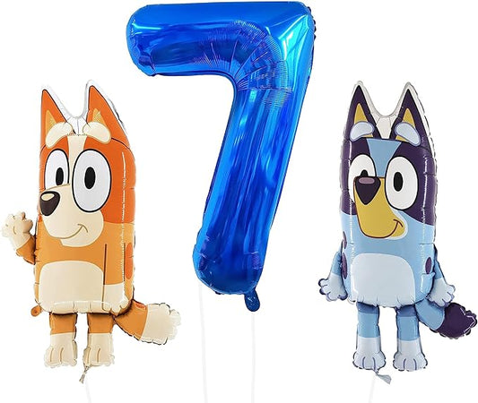Toyland® Bluey & Bingo Balloon Birthday Pack - 2 x 32" Character Balloons & 1 x 40" Number Balloon - Kids Party Decorations