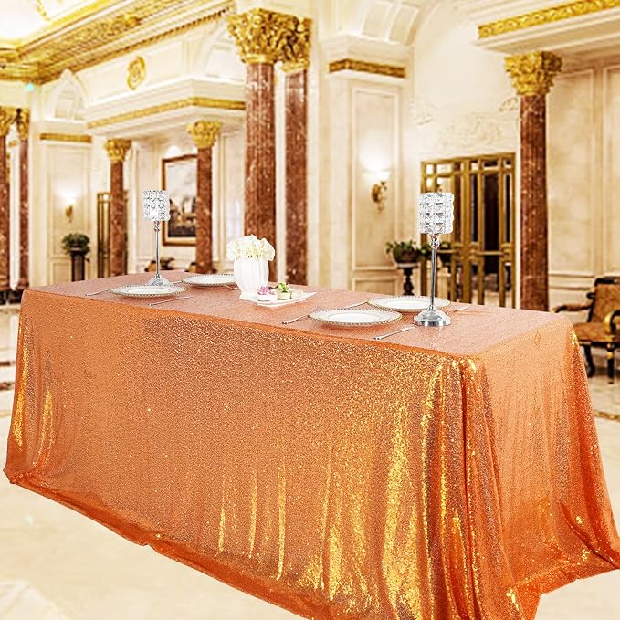 Juya Delight Orange Sequin Tablecloth Rectangular‌ 90" x 132" Sparkly Glitter Table Cloth for Wedding Birthday Party Festival Ceremony Cake Dessert Table Decoration