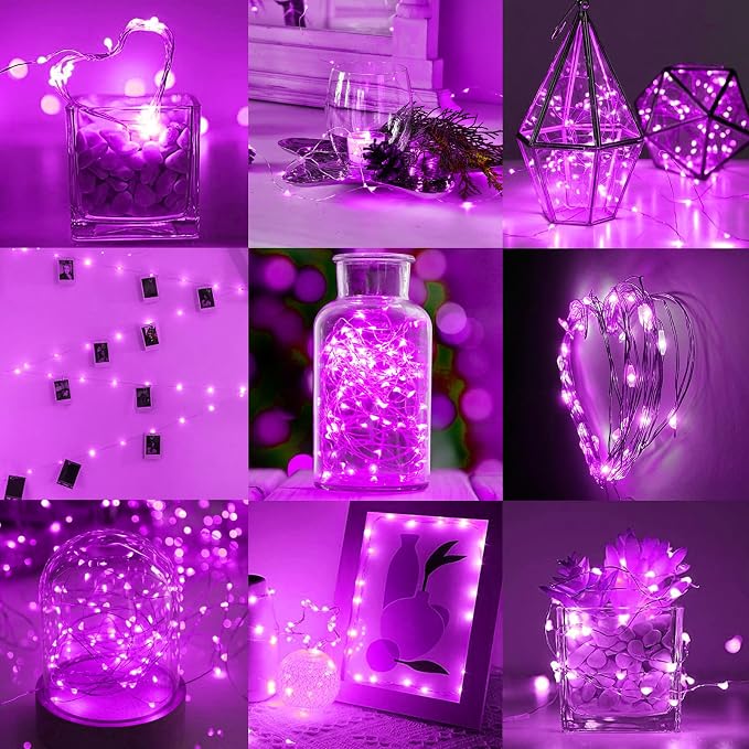 Pink Led Fairy Lights Battery Operated, 12 Pack LED Mini String Lights, 7FT 20LED Silver Wire Firefly Starry Moon Lights Fairy String Light for Gender Reveal Party Wedding Valentine Mothers Day Decor