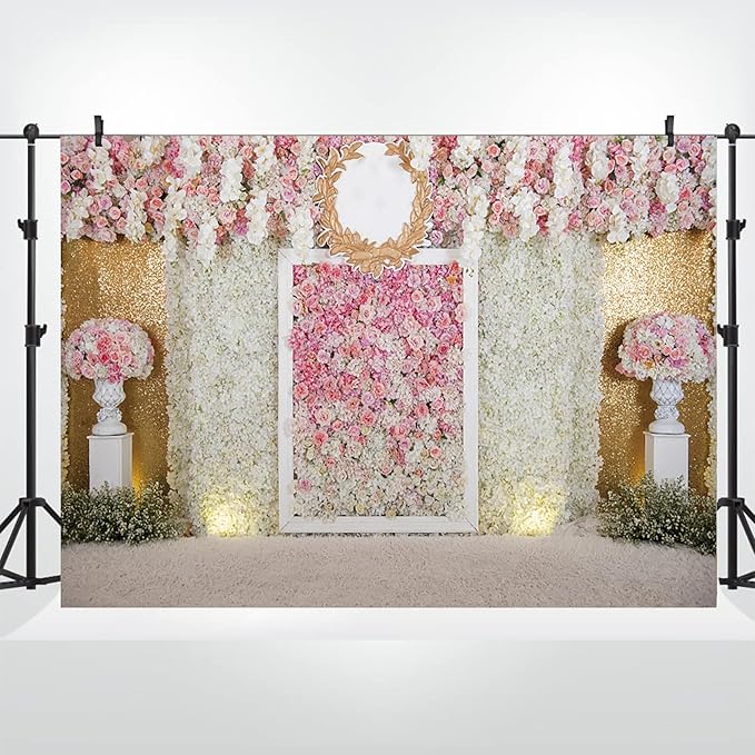 6x4ft Pink Flower Wall Photography Backdrop Proposal Ceremony Wedding Floral Photography Background Women Girl Birthday Party Bridal Shower Decor Banner Photo Booth Props