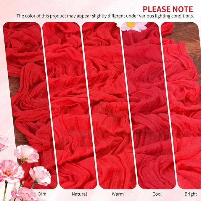 2 Pack Cheesecloth Table Runner 10FT Red Table Runner Boho Gauze Cheese Cloth Table Runners Long Rustic Sheer Table Decorations for Wedding Party Baby Bridal Shower Birthday Holiday Home