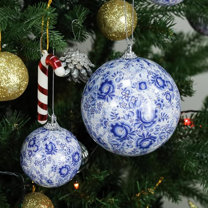 10 Pcs Chinoiserie Ornaments Plastics Ball White and Blue Christmas Tree Hanging Ornaments DIY Xmas Party Basket Table Christmas Wreath Wedding Birthday Home Decor