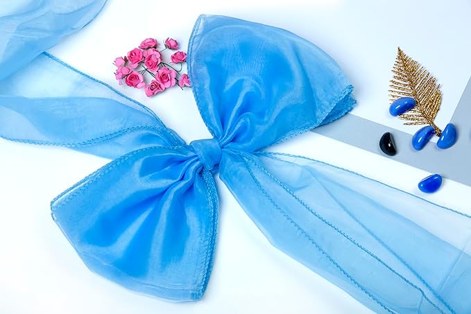 MDS® Pack of 125 Organza Chair Sashes for Wedding Decoration, Reusable Sheer Chair Bows for Banquet Chair Cover, Reception, Bridal Shower, Baby Shower, Birthday Party & Special Events - Baby Blue