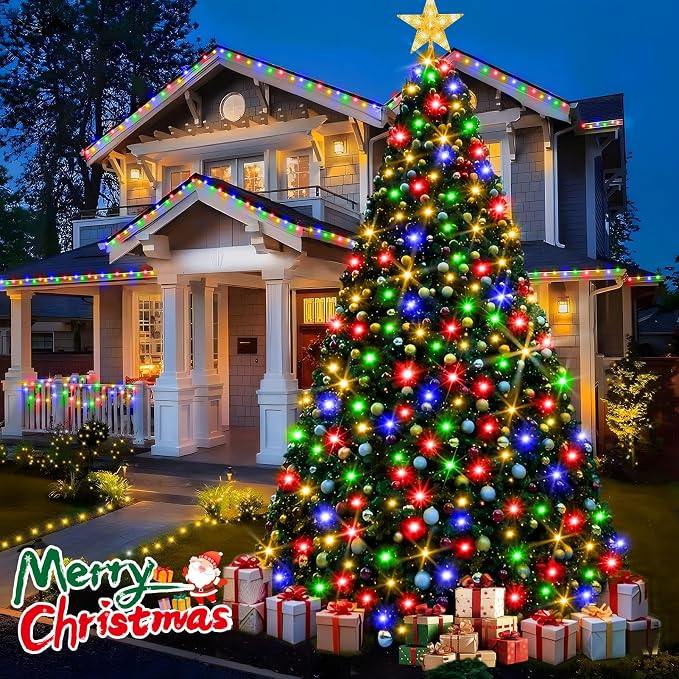 KNONEW 197FT 500 LED Christmas Lights Outdoor String Lights 8 Modes & Memory Fairy Light Plug in Waterproof LED String Lights for Xmas Yard Tree Wedding Party Holiday Decorations (Multicolor)