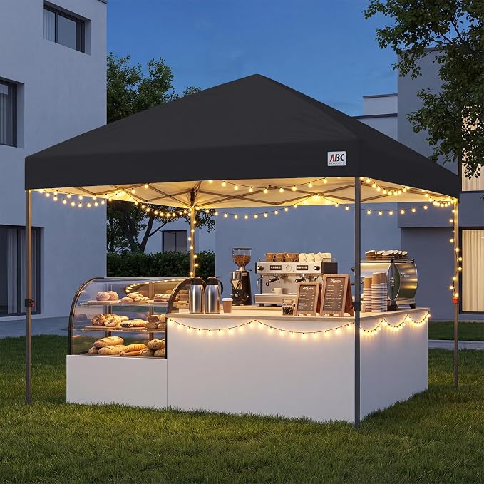ABCCANOPY 10x10 Pop Up Canopy Tent, Easy Setup Instant Shelter with Wheeled Bag, Heavy Duty Outdoor Canopy for Beach, Market, Backyard, UV Protection, Outdoor Weather Protection (Dark Black, 10x10)