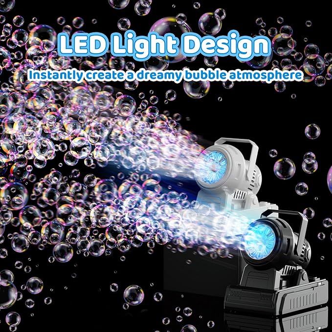 SHCKE Automatic Bubble Machine 10 Holes Bubble Blower,45° Adjustable,Dual Power USB-C or 4 AA Batteries,Top-Fill Portable Bubble Maker for Outdoor Birthday Party Pool Wedding Camping
