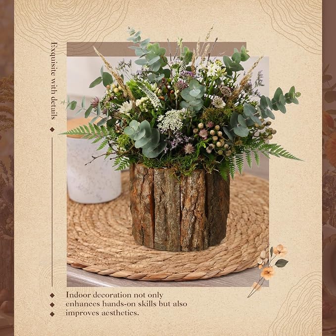 6 Set Wooden Vase for Centerpieces Wedding Flower Table Centerpieces Decor Rustic Bark Stump Bucket Farmhouse Wood Planter Pot for Woodland Party Window Home (Flower Foam,Medium)