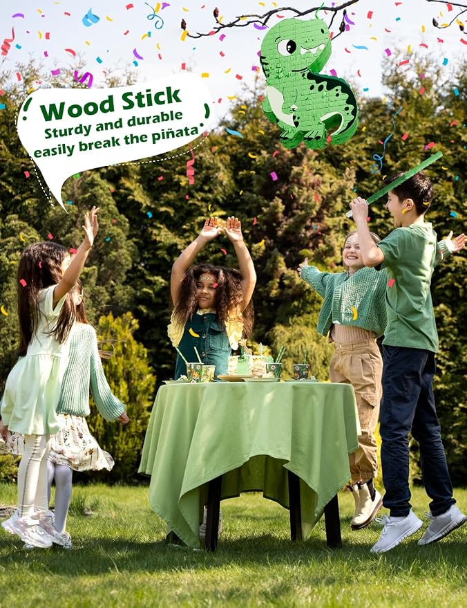 Dinosaur Piñata for Boys, Piñata de Dinosaurio para niños with 12pcs Paper Glasses, Confetti, Wood Stick and Blindfold, Dino Piñata for Birthday Party Decorations (16"*13"*3.5")