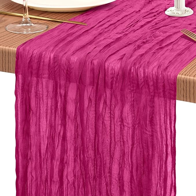 1 Pack Cheesecloth Table Runner 10FT Fuschia Table Runner Boho Gauze Cheese Cloth Table Runners Long Rustic Sheer Table Decorations for Wedding Party Baby Bridal Shower Birthday Holiday Spring