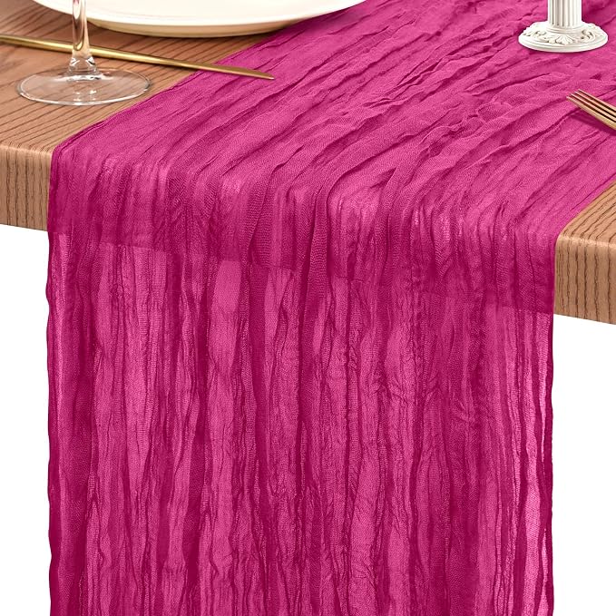 Showgeous Cheesecloth Table Runner 10FT Fuschia Table Runner Boho Gauze Cheese Cloth Table Runners Long Rustic Sheer Table Decorations for Wedding Party Baby Bridal Shower Birthday Holiday Spring