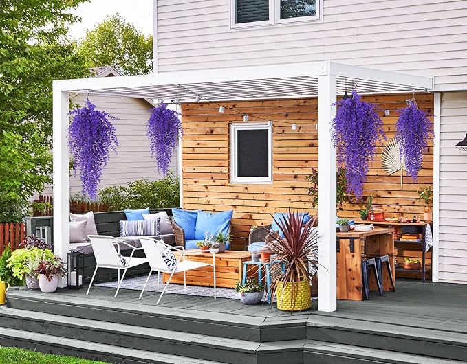 RECUTMS Artificial Hanging Plants Fake Plants Greenery Vines Aritificial Plants Eucalyptus Purple Leaves Hanging Vines Plant Colorful Outdoor Faux Vines Wall Decoration(Pure Purple)