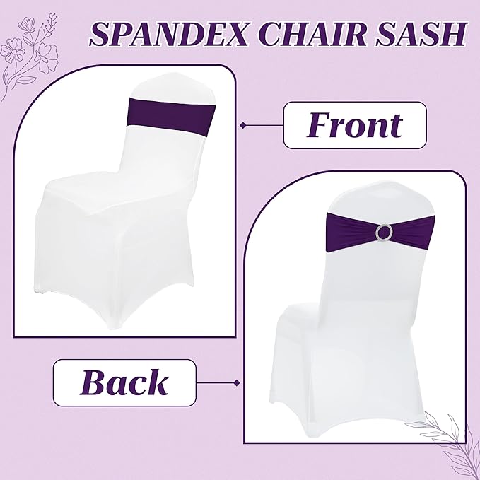 MDS Pack of 200 Spandex Chair Sashes Bows Universal fits Elastic Stretch Chair Bands Ties with Buckle Slider Bow for Wedding Decoration Spandex Slider Sashes Bow - Purple
