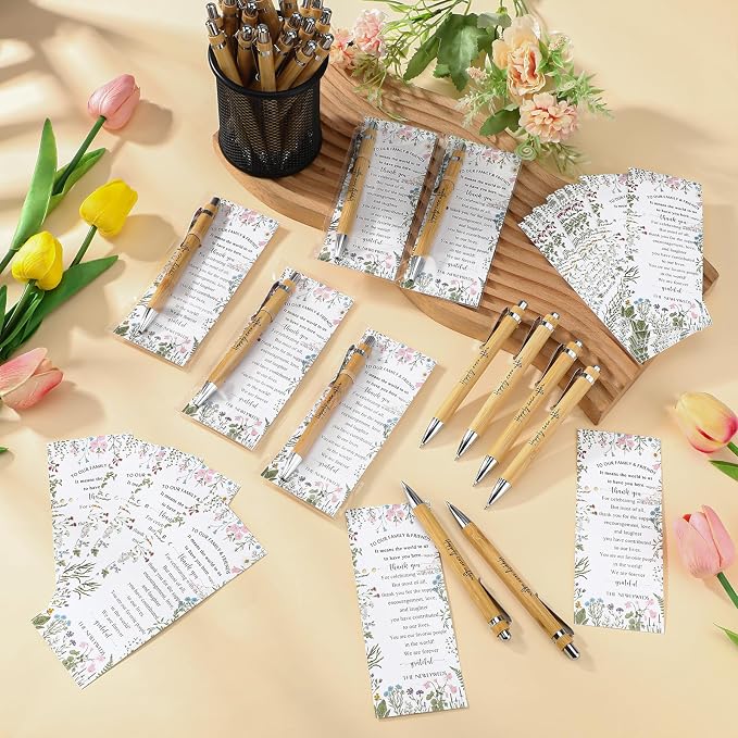 Spakon 36 Sets Wildflower Wedding Favors for Guests Bamboo Pens with Thank You Cards Clear Gift Bags Bridal Shower Gifts for Guest Souvenirs