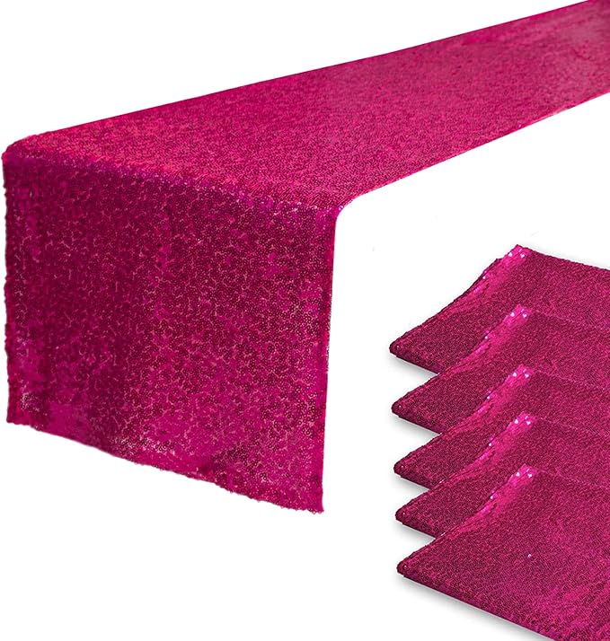 JYFLZQ Hot Pink Sequin Table Runner 12" x 72" Pack of 5 Sparkly Fuchsia Metallic Table Runner Glitter Sequin Runner for Table Birthday Party Event Decorations