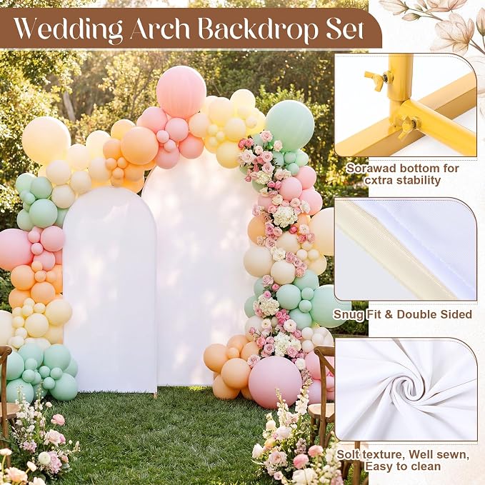 Tegeme 2 Pack Backdrop Stand with Reversible Covers 7.2ft 6ft Metal Arch Frame for Birthday Wedding Bridal Baby Shower Anniversary