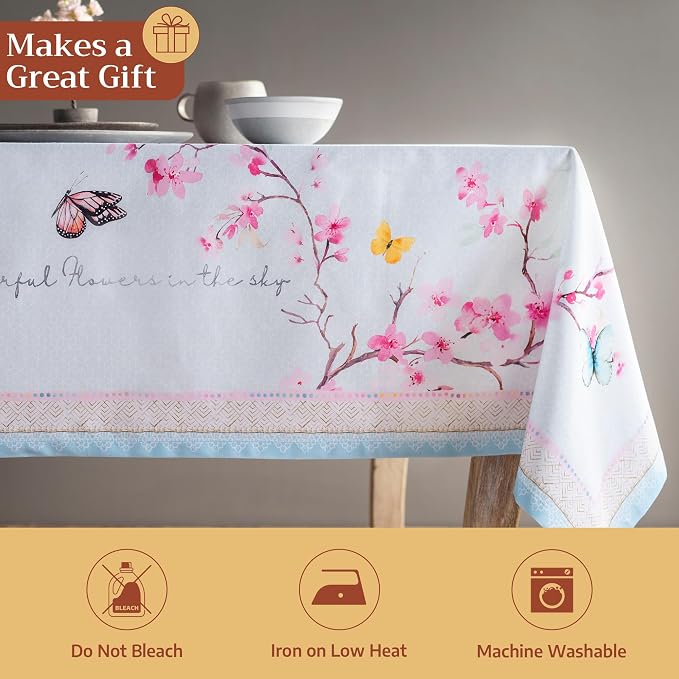 Maison d' Hermine Table Cloth Rectangle Table 100% Cotton 60 x 108 Inches Tablecloth Reusable Decorative for Dining Kitchen Room Farmhouse Party Home Hotel Restaurant Spring Summer- Blossoms in Spring