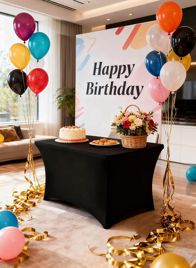 4FT Black Table Cloth - 6 Pack, Fitted Stretch Rectangle Spandex Tablecloth, Washable Table Cover for Party, Dining, Wedding, Banquet and Festival(Black, 30" x 48")