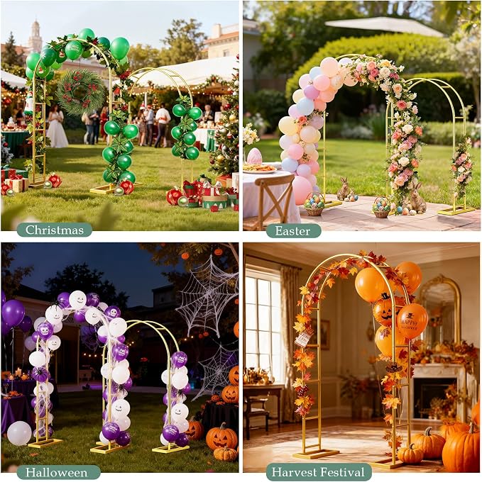 WellSign Arch Backdrop Stand 7.2FT, 6FT Set of 2, Metal Pergola Arbor Garden Arch Trellis for Climbing Plants Outdoor for Various Climbing Plant,Gold Balloon Arch kit Stand for Party Decoration