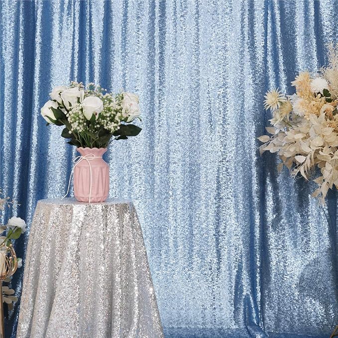 Eternal Beauty Baby Blue Sequin Backdrop, 10x10 Ft Glitter Background Curtains for Shimmer Photography Party Wedding Birthday Back Drop Decor