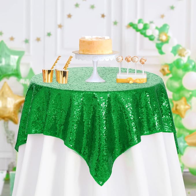 B-COOL Green Sequin Tablecloth Christmas Decor Top Glitter Overlay Table Decoration Birthday Prom Carnival Winter Cake Cloths St. Patrick's Day 50x50inch