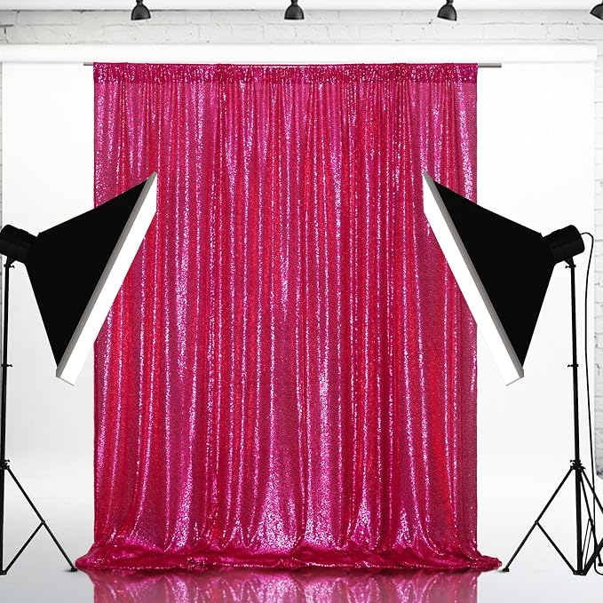 Eternal Beauty Hot Pink Sequin Backdrop, 6x8 Ft Glitter Background Curtains for Mother's Day Shimmer Photography Party Wedding Birthday Back Drop Decor