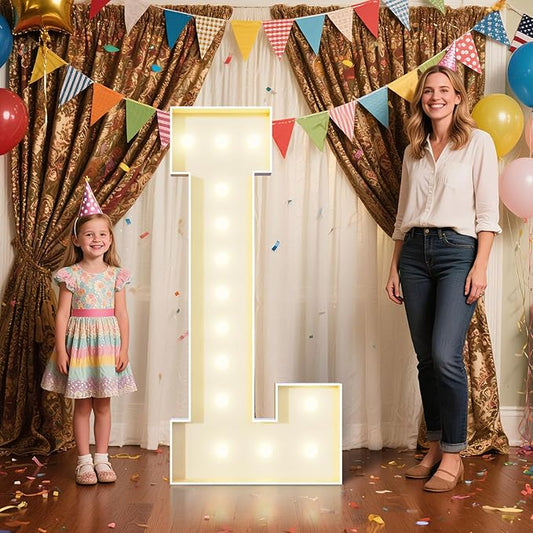 4FT Marquee Letters L Sign,Large Light Up Numbers Party Decoration - Hook and Loop Fastener,No Tools Easy Setup, Corrugated Plastic for Birthdays Weddings Baby Anniversaries(Letters L)