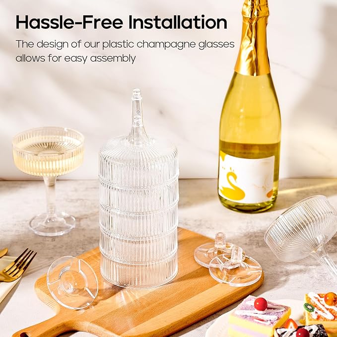 20 Pack Plastic Champagne Tower, 7oz Champagne Coupe Unbreakable Plastic Cocktail Glasses Acrylic Martini Glasses for Wedding Birthday Party Bar, Clear