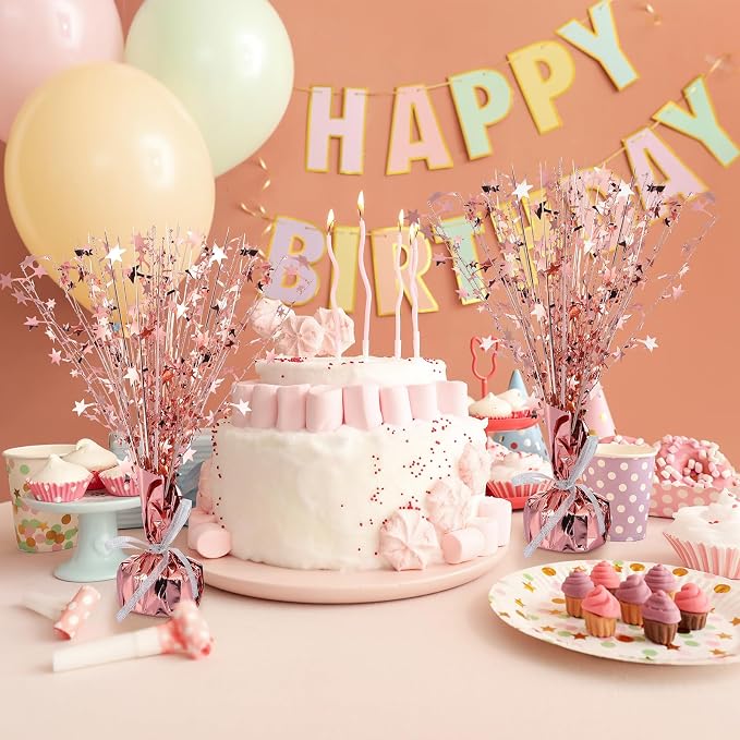Crowye 6 Pcs Metallic Foil Spray Centerpiece Party Star Decoration Table Decor for Birthday Wedding Bachelorette Summer Party Holiday(Rose Gold,Small Star)