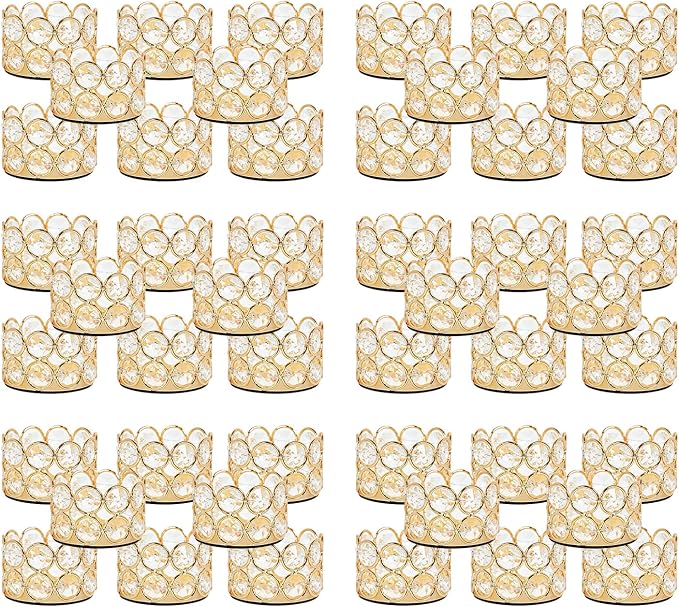 48PCS Gold Crystal Tea Light Candle Holders for Wedding Centerpieces,Votive Candle Holders Bulk Metal Candle Centerpiece for Dining Table Party Valentine's Day Decor (Candle Excluded)