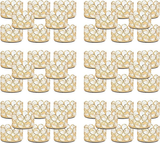 48PCS Gold Crystal Tea Light Candle Holders for Wedding Centerpieces,Votive Candle Holders Bulk Metal Candle Centerpiece for Dining Table Party Valentine's Day Decor (Candle Excluded)