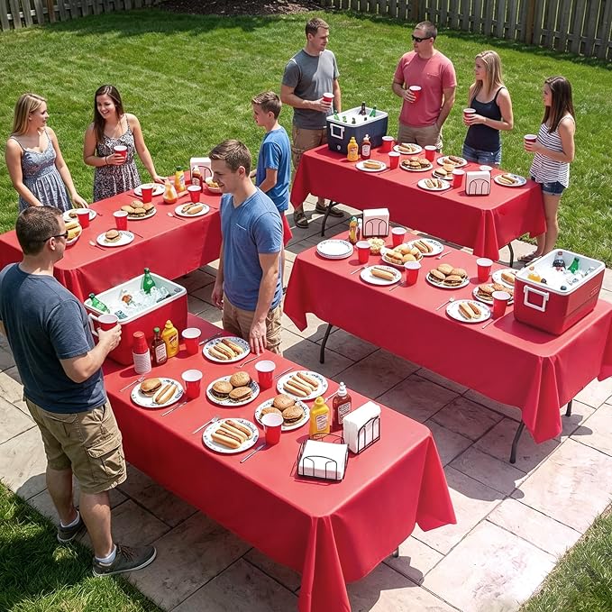 10 Pack Red Tablecloth 60x102 Inch Red Table Cloth for 6 Foot Rectangle Tables, Wrinkle Resistant Rectangular Tablecloth Washable Polyester Fabric Table Covers for Party Banquet Wedding Buffet