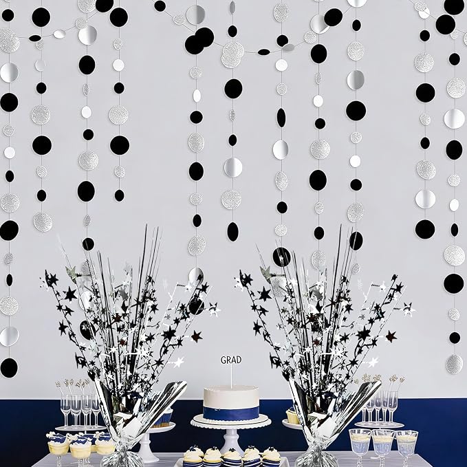 6 Pack Metallic Foil Spray Table Centerpiece Decoration Star Brust Glitter Table Topper Decor for Birthday Graduation Holiday Christmas New Year's Eve Celebration Party Supplies Black Silver