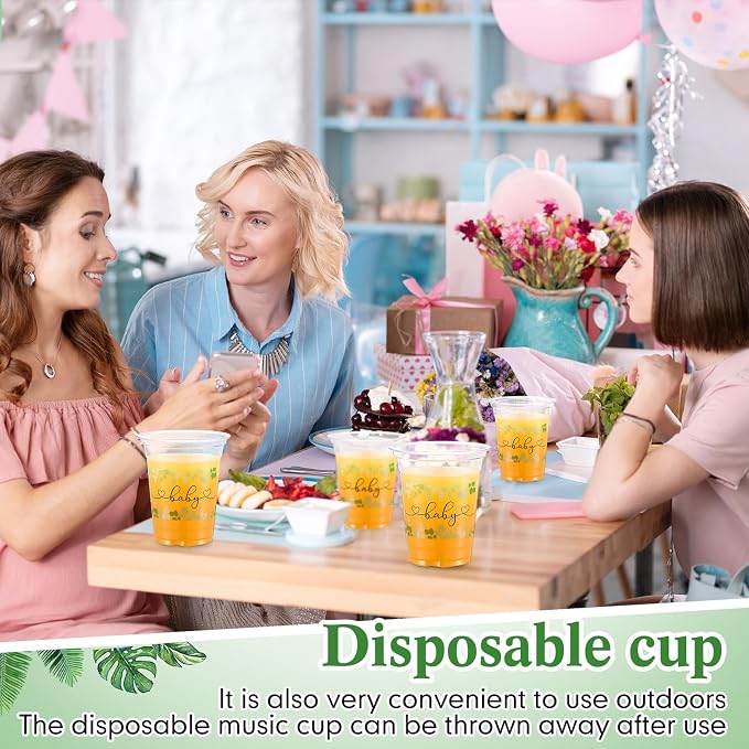 Funnymoom 60 Pack Sage Green Baby Shower Plastic Cups 12 oz Eucalyptus Greenery Disposable Clear Plastic Cups for Baby Shower Birthday Boho Greenly Party Decorations Supplies