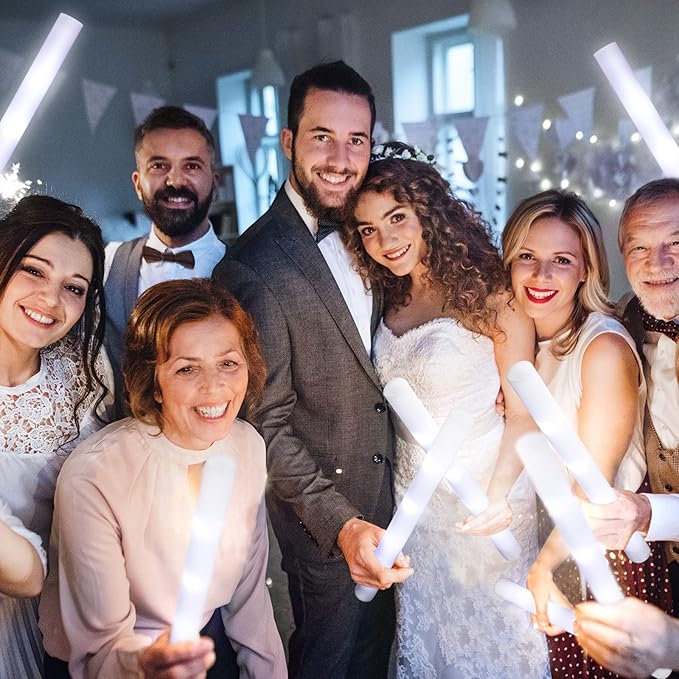 Yinder 100 Pcs LED Glow Sticks, 18.9 Inches Light up Batons with 3 Modes Flashing Light up Stick for Adult Concert Stage Wedding Raves Carnival Halloween Birthday Party (White)