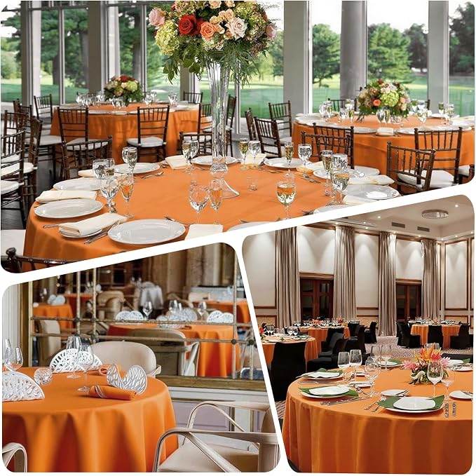 8 Pack Orange Round Tablecloth 120 Inch Round Table Cloth, Wrinkle Resistant and Washable Polyester Fabric Table Cloth Round Cover for Dining Wedding Banquet Party