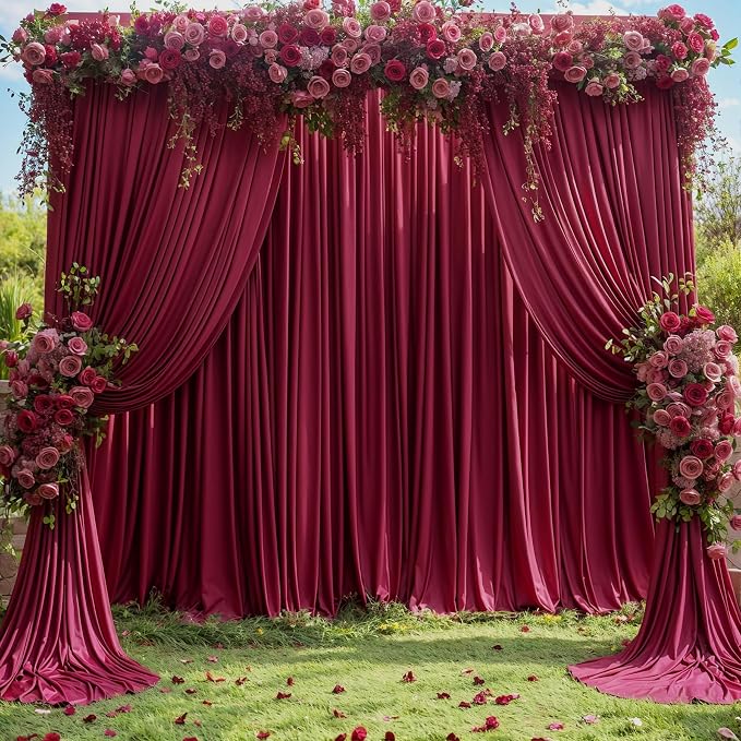 4 Panels Burgundy Backdrop Curtains for Wedding Party Wrinkle Free Backdrops Curtain Drapes Fabric Decorations Maroon Photo Back Drop for Baby Shower Photography Stage Reception 20ft(W) x 12ft(H)