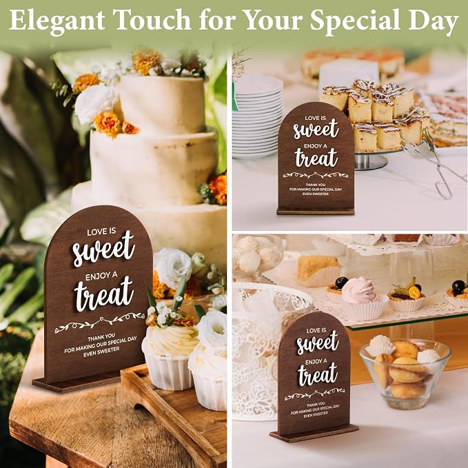 Stofinity Love Is Sweet Sign For Dessert Table Decorations - Love Is Sweet Enjoy A Treat Wood Sign For Wedding, Bridal Shower Decor