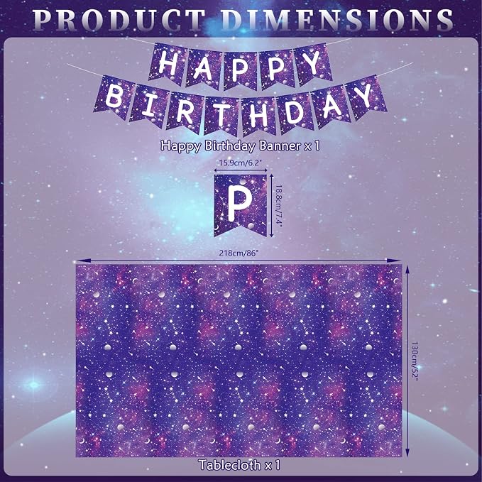 Space Galaxy Party Supplies Tableware Set, Includes Banner, Plates, Cupcake Topper Napkins, Cups,Tablecloth, Balloons, Foil Balloons, for 20 Guests Galaxy Outer Space Theme Birthday Party Decoration