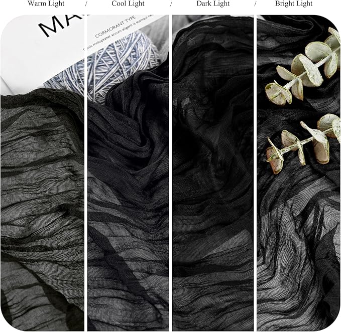 24 Pack Black Cheesecloth Table Runner 10FT Boho Gauze Cheese Cloth Table Runner Rustic Sheer Fabric Table Runners for Wedding Bridal Shower Baby Shower Party(21.5×120 Inch)