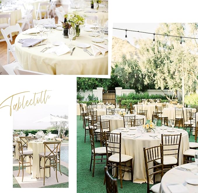Fani 8 Pack 90 Inch Round Beige Polyester Tablecloths, Stain and Wrinkle Resistant, Washable, Perfect for Round Tables, Formal & Casual Events