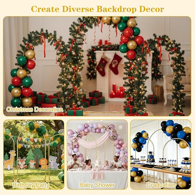 RUBFAC Metal Arch Backdrop Stand Set of 3 (6FT & 6.6FT & 7.2FT), Gold Wedding Arch Frame Balloon Arch Backdrop Stand for Birthday Party Baby Shower Anniversary Graduation Ceremony Decoration
