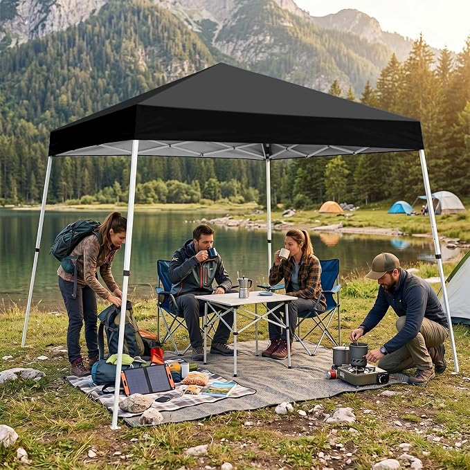 10x10 Pop Up Canopy Tent with Carry Bag, Slant Leg Instant Shade Shelter for Outdoor Events, Camping, Sports, Parties, Black
