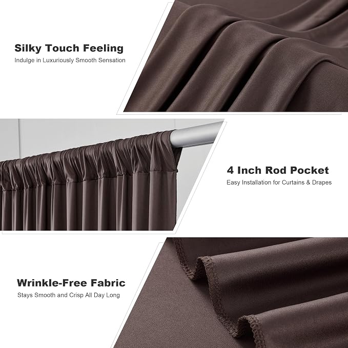 20x14ft Brown Backdrop Curtains for Wedding Party, 4 Panels 14 ft Long Back Drop Cloth, Wrinkle-Free Polyester Drapes for Birthday, Baby Shower, Stage Photography Background