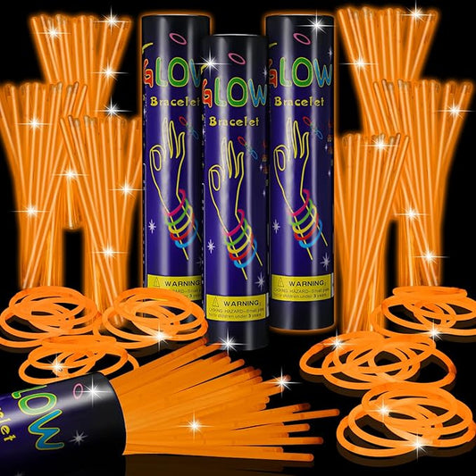 Hanaive 300 Pcs Glow Sticks Bulk 8 Inch Glow in The Dark Party Favors Neon Bracelet and Necklace Light up Sticks with Connectors for Anniversary Birthday Party Supply(Orange)