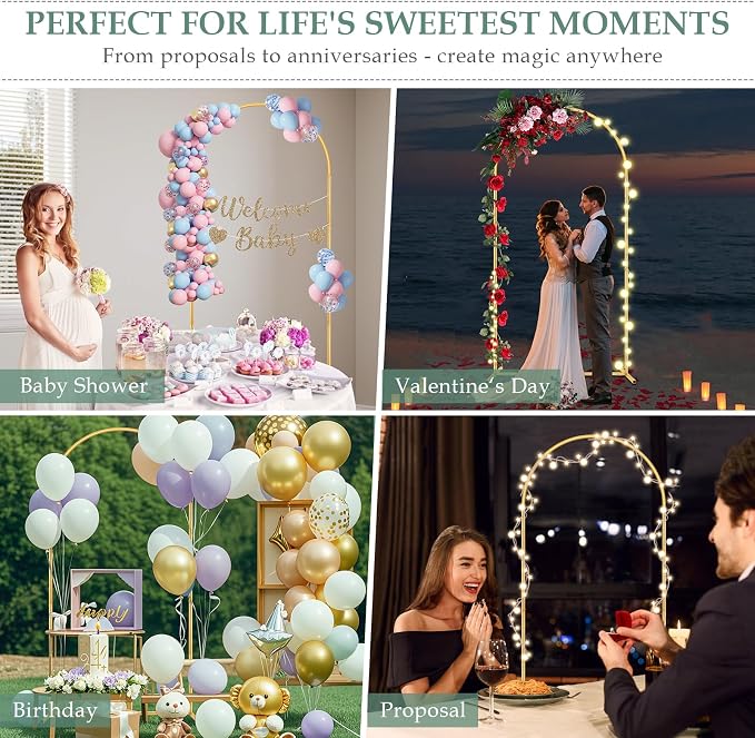 WellSign 6.6FT Metal Wedding Arch Backdrop Stand for Parties, Gold Balloon Arch kit Stand for Baby Shower Gender Reveal Ceremony Birthday Anniversary Bridal Graduation Party Event Decoration