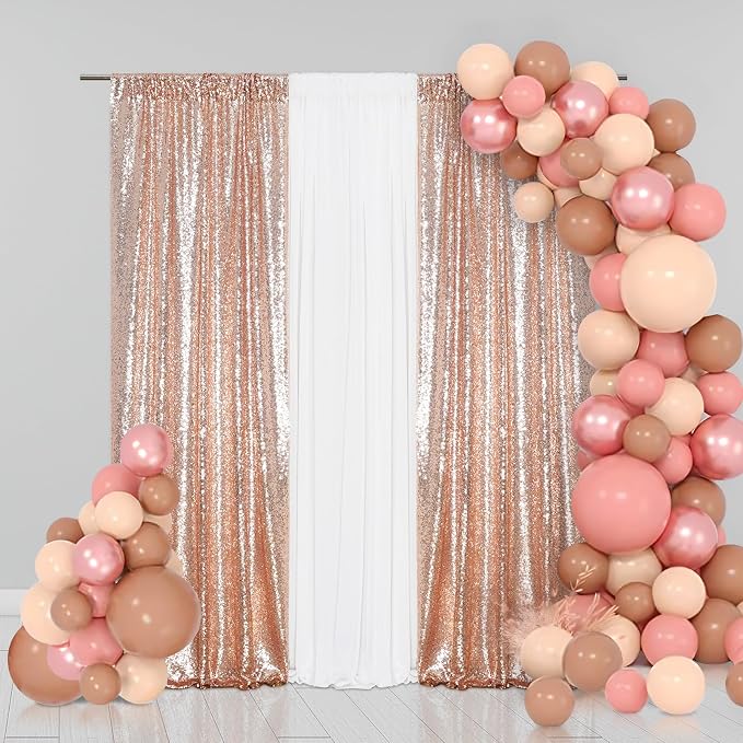 Eternal Beauty Sequin Backdrop Curtains, 2x8 Ft-2 Panels Rose Gold Back Drop for Mother's Day Shimmer Photography Party Wedding Birthday Decor