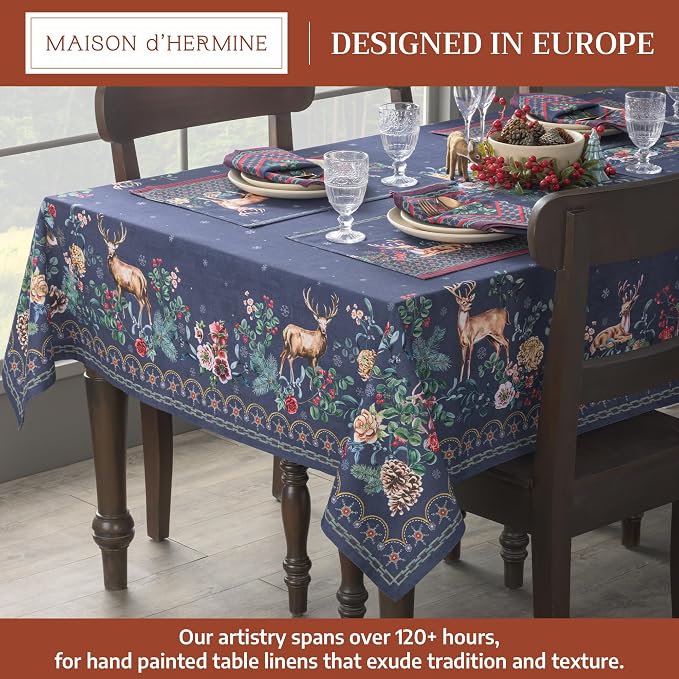Maison d' Hermine Table Cloth Square Table 100% Cotton 54 x 54 Inches Fall Tablecloth Reusable Everyday Use for Thanksgiving Christmas Decorations Dining Farmhouse Party (Christmas Joy)