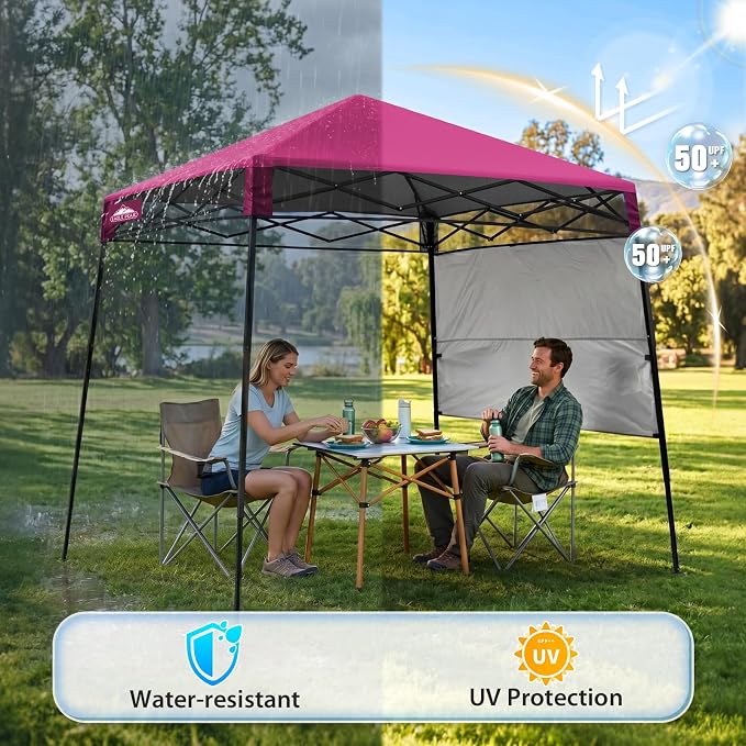 EAGLE PEAK 8x8 Pop Up Canopy Tent with Sidewall, Compact, Portable Slant Leg Instant Sun Shelter for Beach, Sports, & Camping, 8x8 Base 6x6 Top, Pink