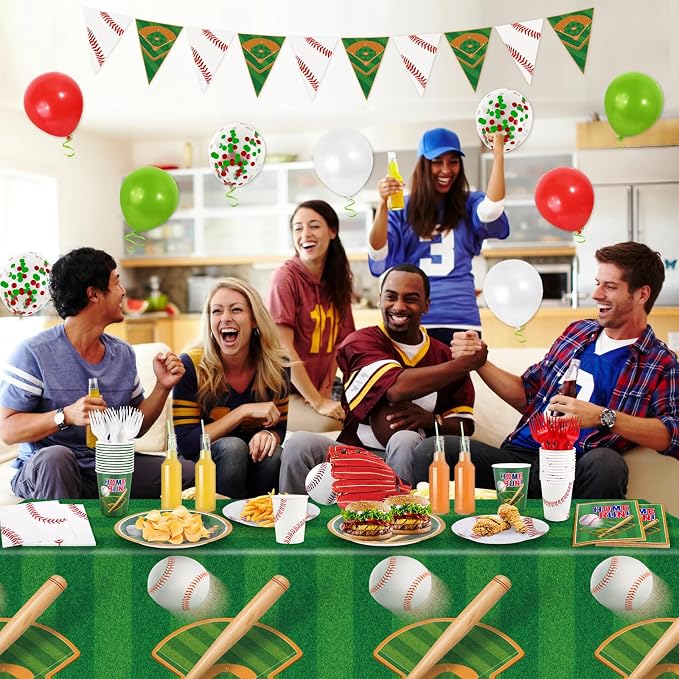 Baseball Party Decorations for 24 - Baseball Party Supplies Bundle with Plates, Napkins, Cups, Banner,Tablecloth and Balloons Perfect for Birthday & Gameday Celebrations